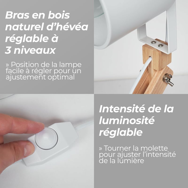 Feelsolar Asztali Lámpa - Japandi Stílusú LED Éjjeli Lámpa USB Porttal, 3 Fokozatú Fényerőszabályzás, Állítható Kar, E27 LED Izzóval, +95% C