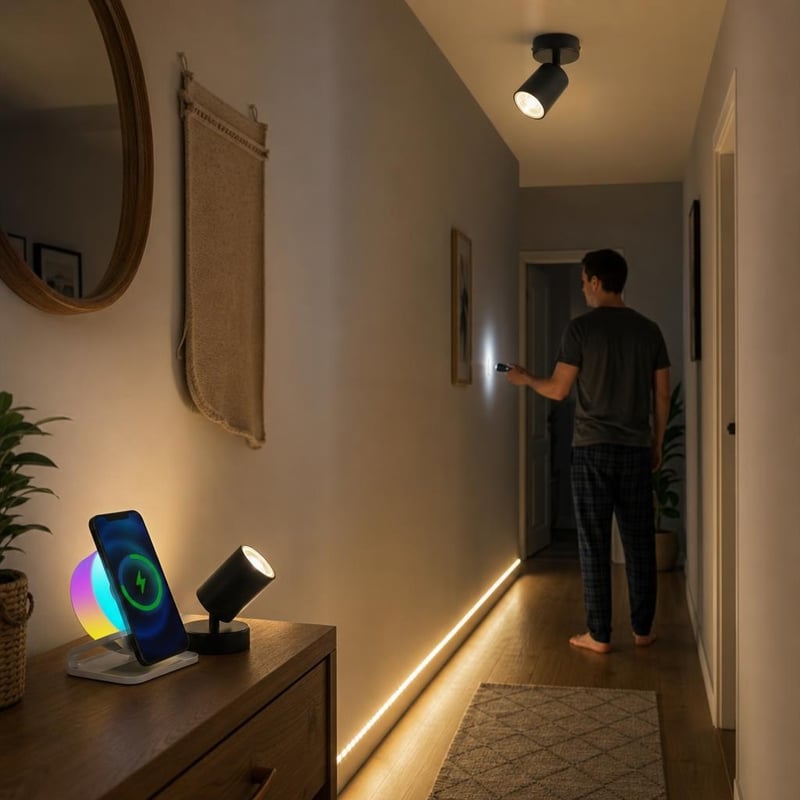 Set za osvjetljenje hodnika: 1x spot lampa + 1x noćna lampa sa zvučnikom + 6m LED traka + 1x zseblámpa