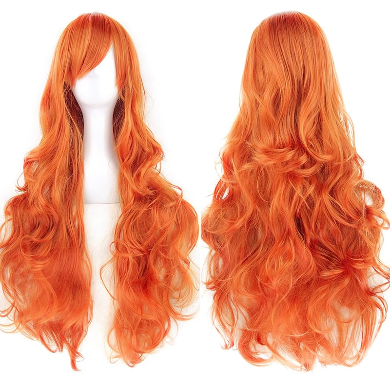 Colorfulpanda Narancssárga Hosszú Hullámos Paróka - 80 cm Hőálló Szintetikus Haj Cosplay Jelmezekhez, Halloween Partikra