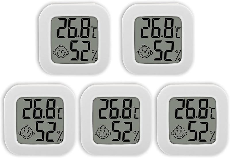 RUIZHI 5db-os Mini Digitális Hőmérő és Páramérő Szett LCD Kijelzővel, Otthoni és Irodai Használatra