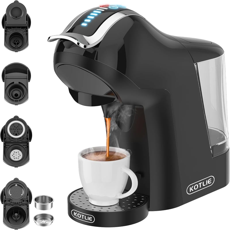 KOTLIE 5 az 1-ben Kávéfőző - Nespresso, Dolce Gusto, Őrölt Kávé és ESE Kapszula Kompatibilis, Hideg-Meleg Főzés, 19 Bar, Érintésvezérléssel