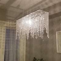 A1A9 Modern Téglalap Alakú Kristály Csillár - K9 Esőcsepp LED Mennyezeti Lámpa Nappaliba, Étkezőbe 80x40cm, Króm Kivitel, E14 Foglalat 9