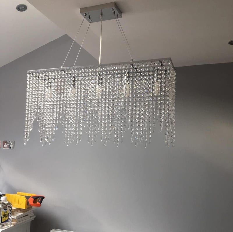 A1A9 Modern Téglalap Alakú Kristály Csillár - K9 Esőcsepp LED Mennyezeti Lámpa Nappaliba, Étkezőbe 80x40cm, Króm Kivitel, E14 Foglalat