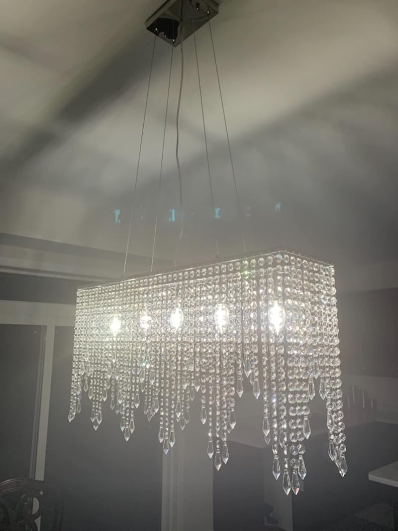 A1A9 Modern Téglalap Alakú Kristály Csillár - K9 Esőcsepp LED Mennyezeti Lámpa Nappaliba, Étkezőbe 80x40cm, Króm Kivitel, E14 Foglalat