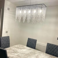 A1A9 Modern Téglalap Alakú Kristály Csillár - K9 Esőcsepp LED Mennyezeti Lámpa Nappaliba, Étkezőbe 80x40cm, Króm Kivitel, E14 Foglalat 8