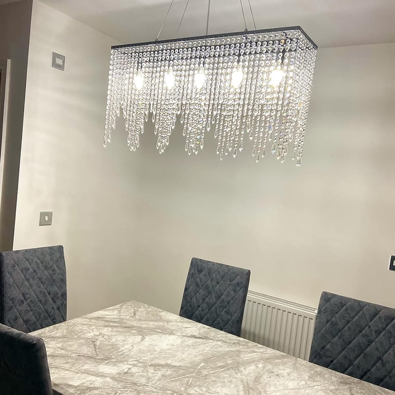 A1A9 Modern Téglalap Alakú Kristály Csillár - K9 Esőcsepp LED Mennyezeti Lámpa Nappaliba, Étkezőbe 80x40cm, Króm Kivitel, E14 Foglalat