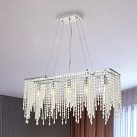 A1A9 Modern Téglalap Alakú Kristály Csillár - K9 Esőcsepp LED Mennyezeti Lámpa Nappaliba, Étkezőbe 80x40cm, Króm Kivitel, E14 Foglalat 3