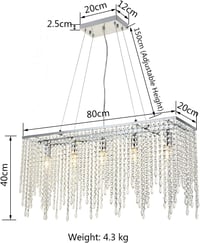 A1A9 Modern Téglalap Alakú Kristály Csillár - K9 Esőcsepp LED Mennyezeti Lámpa Nappaliba, Étkezőbe 80x40cm, Króm Kivitel, E14 Foglalat 2