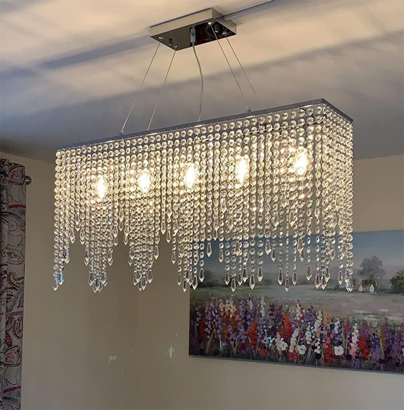 A1A9 Modern Téglalap Alakú Kristály Csillár - K9 Esőcsepp LED Mennyezeti Lámpa Nappaliba, Étkezőbe 80x40cm, Króm Kivitel, E14 Foglalat