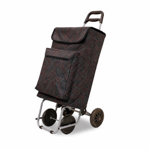 Skladací nákupný vozík s chladiacou priehradkou, 4 kolieska, čierny so vzorom, 48 l, max. 15 kg — špinavé kolieska (stav: pozri 2. obrázok)