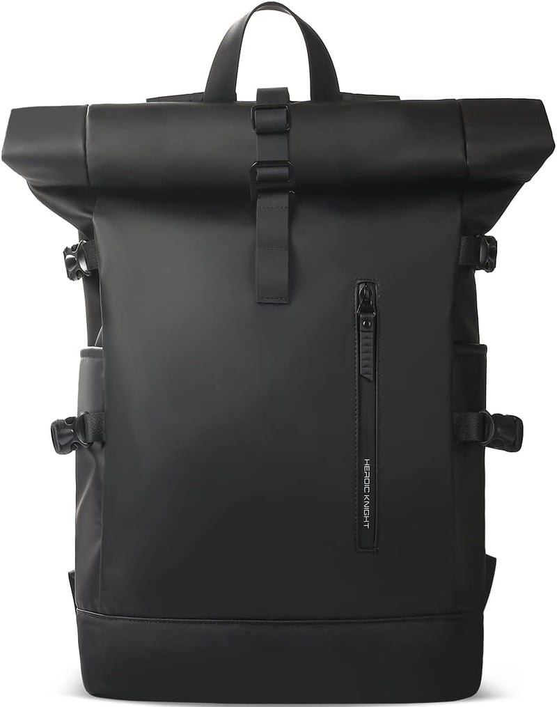 hk Rolltop Vízálló Hátizsák 27L - 15,6" Laptoptartóval, USB Porttal - Könnyű, Lopásbiztos Utazó/Iskolatáska Férfiaknak és Nőknek - Fekete