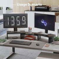 BONTEC Dupla Monitor Állvány - Állítható Magasságú és Szögű Fa Asztali Szervező Telefontartóval, Kábelrendezővel PC Monitorhoz, Laptophoz, 5 7