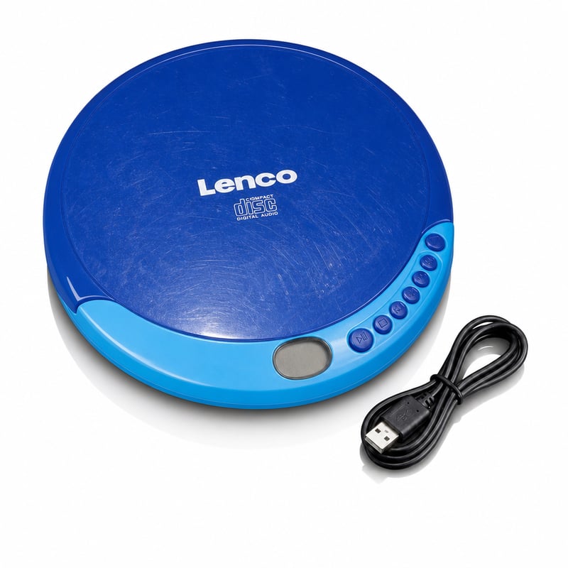 Prenosný CD prehrávač Lenco CD-011BU v modrej farbe, s 3,5 mm jack konektorom a Micro – chýbajú slúchadlá (stav: pozri 2. obrázok)