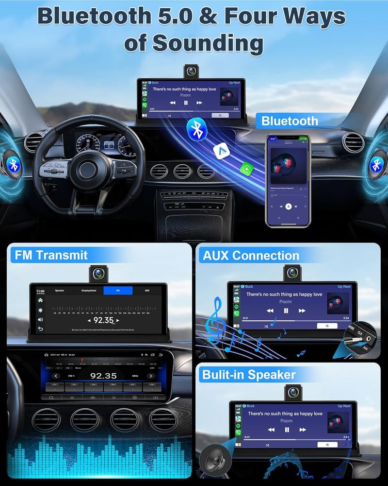 4K Carplay Autós Kijelző 10,26" 350° Forgatható Műszerfal Kamera, Android Kompatibilis, Bluetooth, Mirror Link, Siri, Google, 64GB TF Kártya