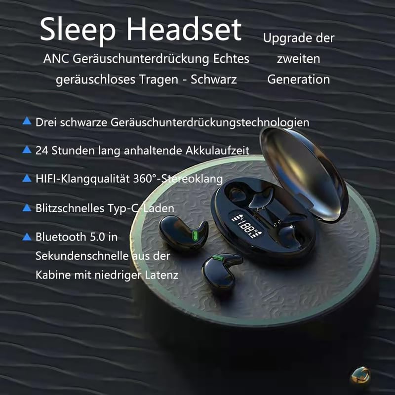 ESSONIO Bluetooth Alvó Fülhallgató - Ultrakönnyű 2g Fekete Füldugó Mikrofonnal, IPX5 Vízálló, 7 Órás Üzemidő, Oldalt Alvóknak