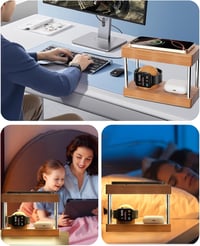 Alltripal 4-in-1 Vezeték Nélküli Éjjeli Lámpa Töltőállomás - iPhone/Apple Watch/AirPods Töltő Fa Dizájnnal, 3 Színhőmérséklet, Állítható Fén 7