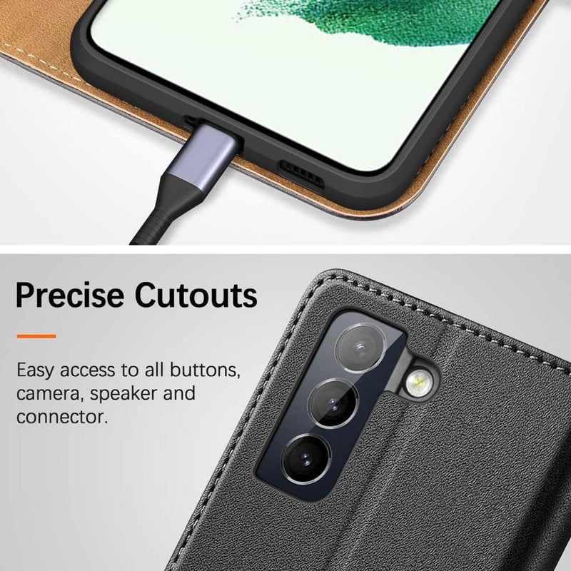 Samsung Galaxy S21 FE Fekete Flip Tok Prémium Műbőrből
