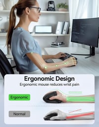 TECKNET TK-MS016 Ergonomikus Vezeték Nélküli Egér - Újratölthető, 5 DPI Szint (4800 DPI-ig), 6 Gombos Vertikális Egér Laptophoz, PC-hez 4