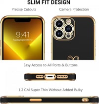iPhone 13 Pro Szívecskés Ütésálló Tok - Fekete-Rosegold Szilikon Védőtok 3