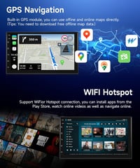 Rimoody 7" 2 DIN Autórádió Android 13 - 4G+64GB Vezeték Nélküli Carplay, GPS Navigáció, WiFi, Érintőképernyő, Bluetooth, Tükrözés, FM/RDS, 3 3