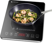 AMZCHEF Indukciós Főzőlap - Ultravékony Ezüst Egyzónás Lap 2000W Teljesítménnyel, 20 Hőfokszint, Időzítő és Biztonsági Zár Funkcióval - Small, Black 1
