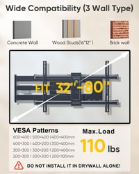 FORGING MOUNT Dönthető-Forgatható TV Fali Tartó 37-80" Képernyőkhöz, 109 cm Hosszú Csuklós Karral, 50 kg Teherbírás, VESA 600x400mm 2