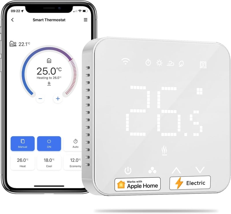 meross Okos Padlófűtés Termosztát - WiFi, HomeKit, Alexa és Google Kompatibilis, Érintőképernyős, Távirányítható, Programozható, LED Kijelző
