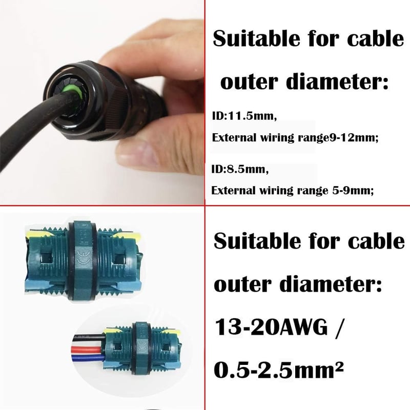 CTRICALVER IP68 Vízálló Kábel Csatlakozó Doboz Kültéri Használatra - 2 db 3-Pólusú Elektromos Elosztó, 0.5-2.5mm² Kábelekhez, LED Világításh