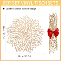wiipara Arany Tányéralátét Szett 6 db - Mosható PVC Alátét Karácsonyi Asztaldekorációhoz, Esküvőre, Étkezőasztalra - Kerek 38 cm Átmérőjű Te 2