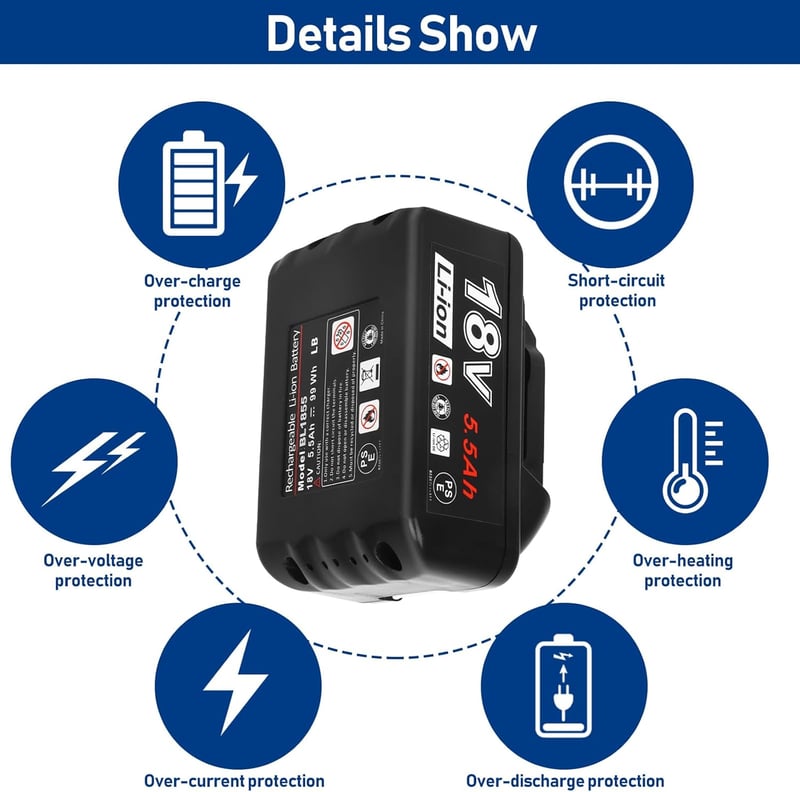 AKKOPOWER 18V 5.5Ah Akkumulátor LED Kijelzővel - Makita Kompatibilis 2db