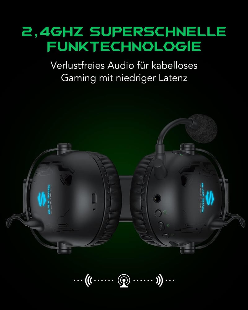 Black Shark Goblin X4 Vezeték Nélküli Gamer Fejhallgató PC, PS4, PS5 - 2.4GHz Alacsony Késleltetés, Bluetooth 5.2, 50mm Hangszórók, 60 Órás 