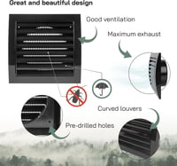 Vent Systems 100 mm Fekete Szellőzőrács - Szárítógép, Fürdőszoba, Kültéri/Beltéri Légkivezető Takaró, Elszívó Rendszer, ABS Anyag, Könnyen S 3