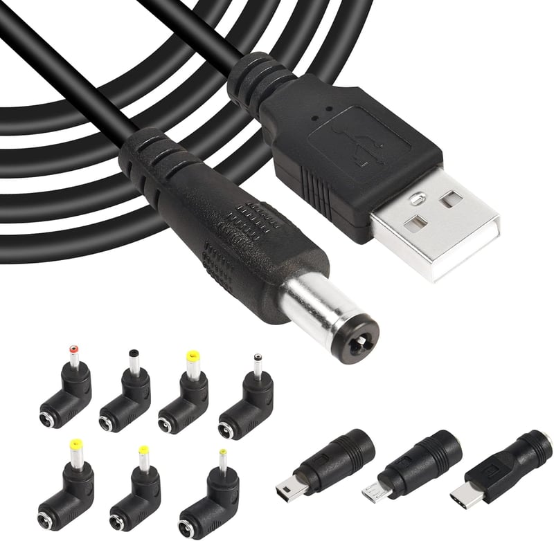 GINTOOYUN USB 2.0 - DC 5V Univerzális Töltőkábel 10 Csatlakozóval, 153 cm - Routerekhez, Hangszórókhoz, Telefonokhoz, Ventilátorokhoz