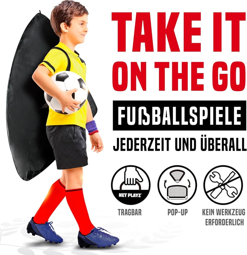 NET PLAYZ Összecsukható Focikapu Szett - 2 db Hordozható Pop-Up Futballkapu, 120 x 90 x 90 cm, Fekete, Üvegszálas Keret, Gyerekeknek és Feln