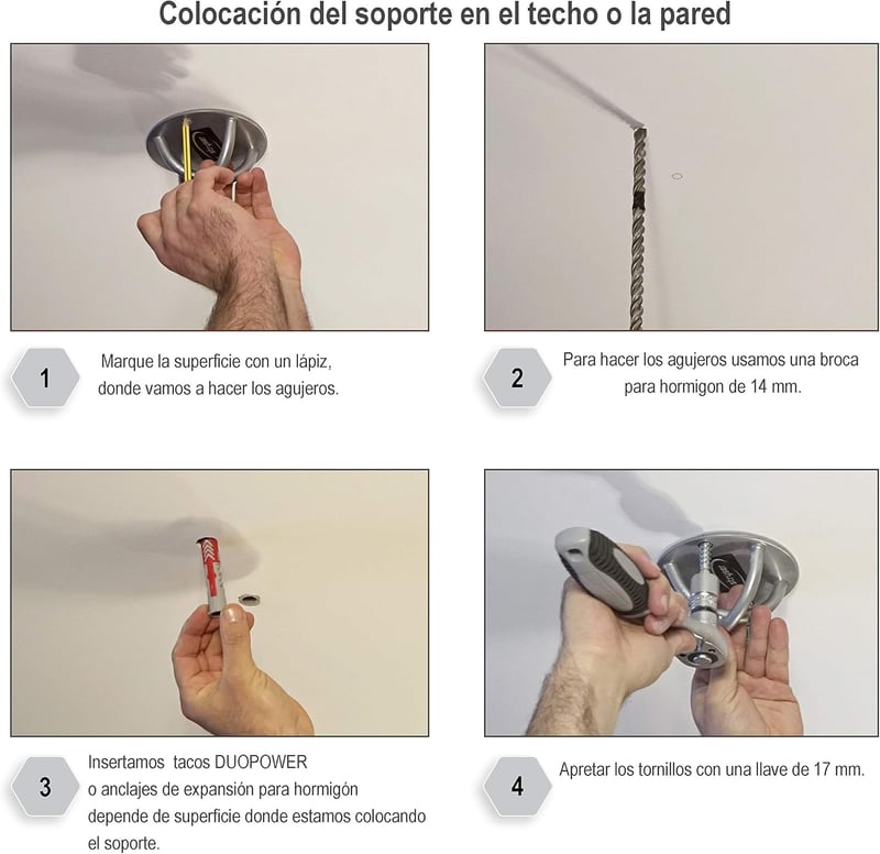 Stryser X-alakú fali és mennyezeti tartó TRX-hez, jógához, boxfelszereléshez - ezüst, 4 lyukú
