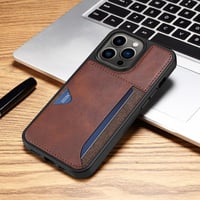 iPhone 14 Pro Max Bőrhatású Pénztárcatáska Kártyatartóval, Sötétbarna 7