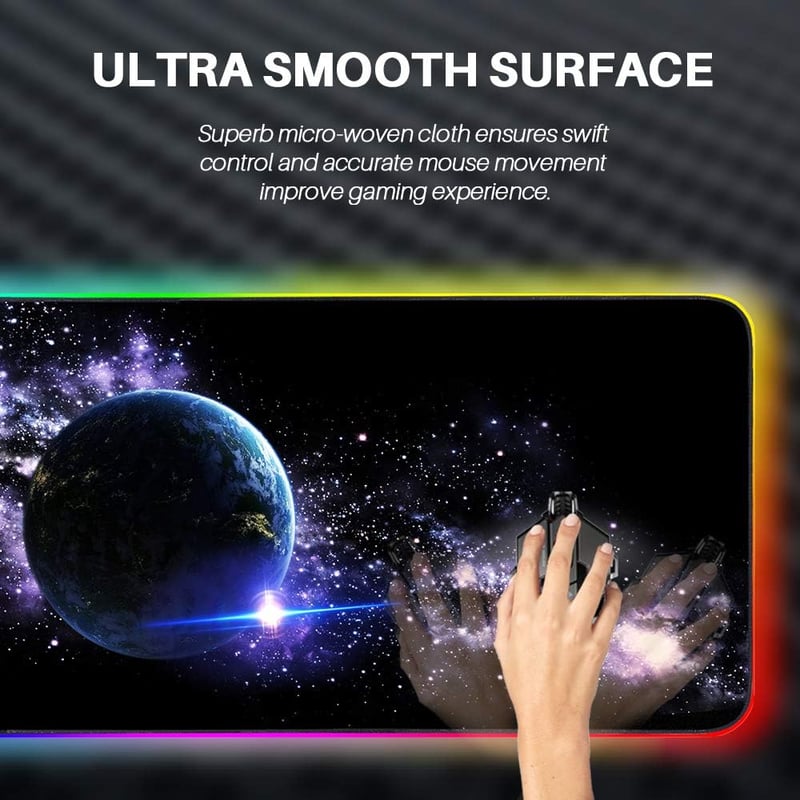 REAWUL RGB Gamer Egérpad XXL - 7 LED Szín, 14 Világítási Mód, Csúszásgátló, Vízálló Felület, 800x300x4mm, Billentyűzethez és Egérhez