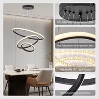 BRIMETI Függőlámpa Étkezőasztalhoz - 50 cm Állítható Magasságú 3 Izzós 45W LED Mennyezeti Lámpa Távirányítóval, Fényerőszabályzós, Nappali,  3