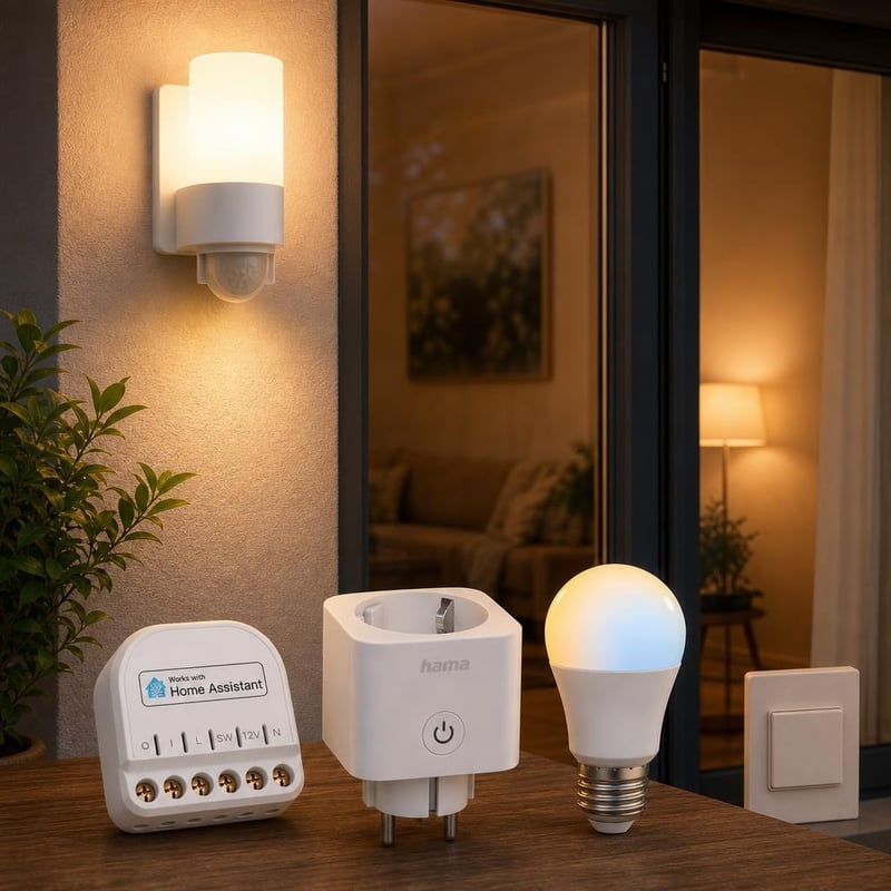 Okosfény-indító csomag: okos relé + WiFi konnektor + E27 okos izzó + mozgásérzékelős kültéri lámpa