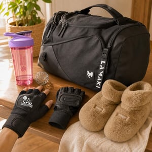 Set za teretanu: rukavice + sportska torba 32L + shaker 680ml + grijane papuče