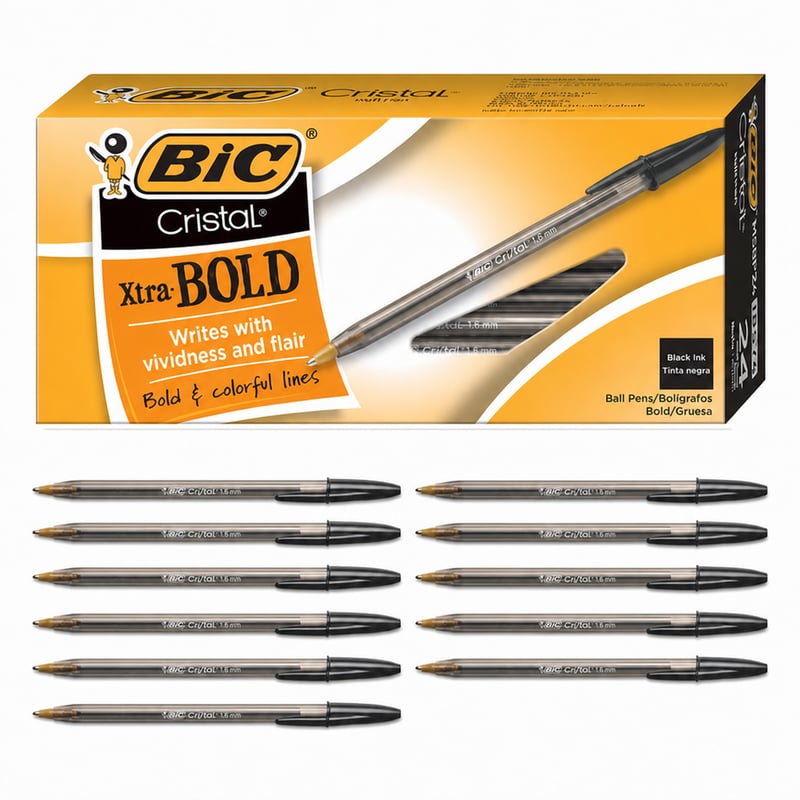 Pix BIC Cristal Xtra Bold cu vârf de 1,6 mm, cerneală neagră, set de 19 bucăți (stoc incomplet)