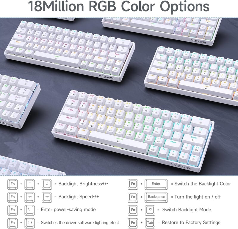 TMKB T63 Wireless Mechanikus Gamer Billentyűzet 60% RGB Háttérvilágítás Bluetooth