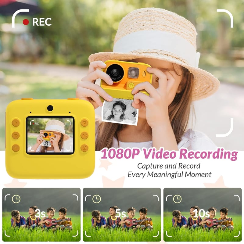 Gyerekeknek való digitális fényképezőgép azonnali nyomtatással, 1080P, 32GB kártyával, 3-12 éveseknek
