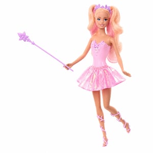 Bábika Barbie Fantasy víla s meniacimi sa krídlami a oblečením — chýbajúce krídla, náhrdelník a špongia (stav: pozri 2. obrázok)