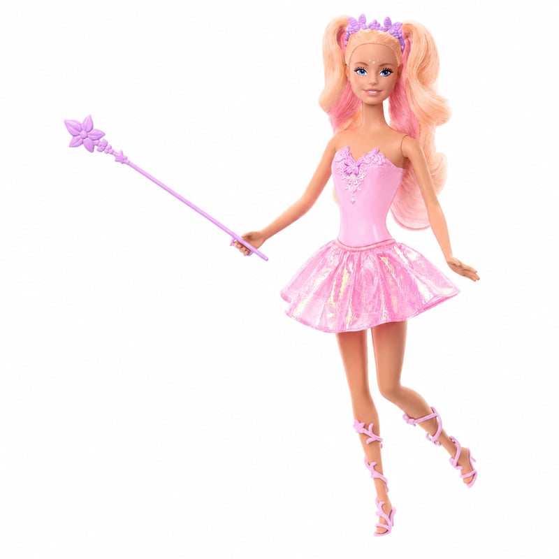 Păpușă Barbie Zână Fantasy cu aripi și ținută care își schimbă culoarea — lipsesc aripile, colierul și buretele (stare: vezi a 2-a imagine)