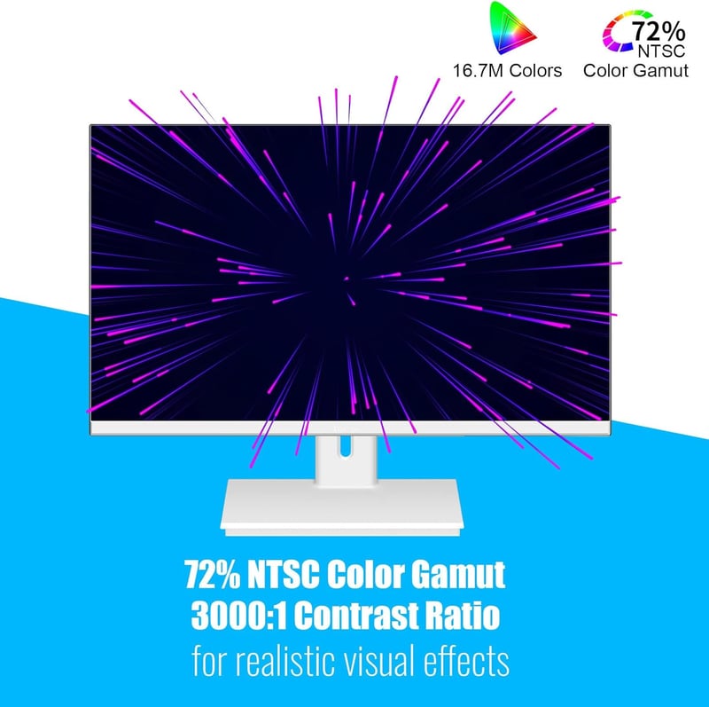 Prechen 23,8" FHD Monitor - Fehér Keret Nélküli Gamer Képernyő, 75Hz, VA Panel, 1920x1080, HDMI/VGA, 4ms, VESA, Szemkímélő Technológia, Irod