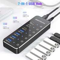 RSHTECH USB C 3.2 Hub 7 Portos Aktív Tápegységgel, 10 Gbps Adatátvitel, 3x Type-C + 4x USB 3.0 Port, Érintős Kapcsoló, 100cm Kábel 2
