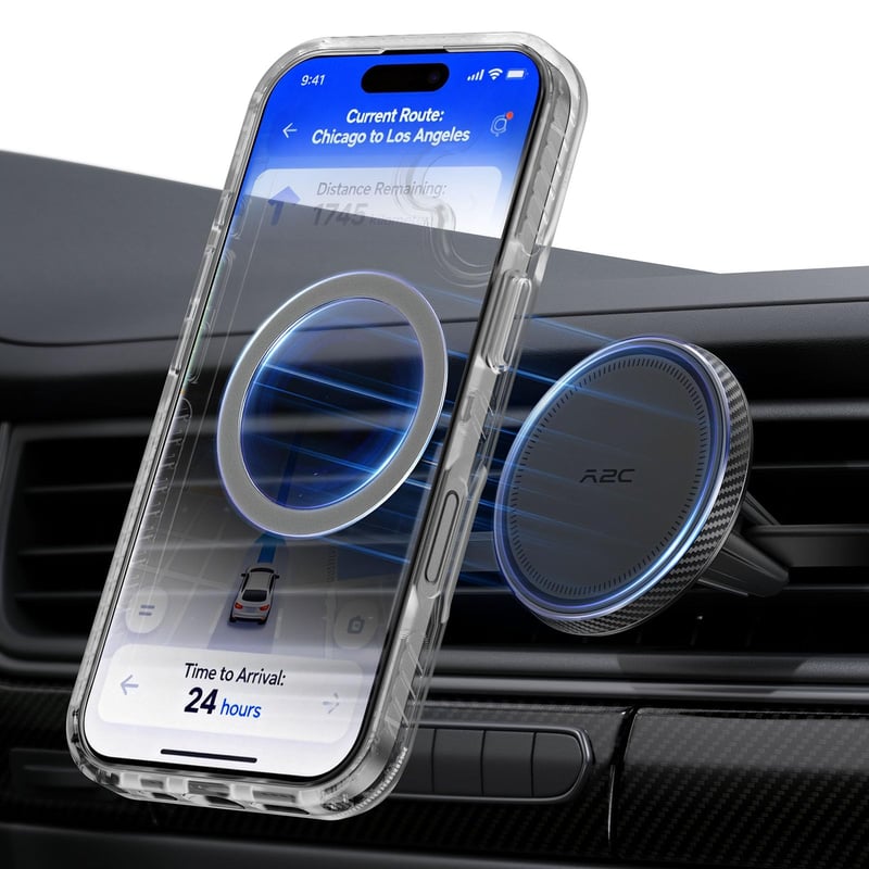 Suport Auto A2C MagSafe pentru Gura de Ventilație – 17 Magneți N54, Ultra-Stabil, Suport Magnetic Universal pentru iPhone și Dispozitive Samsung