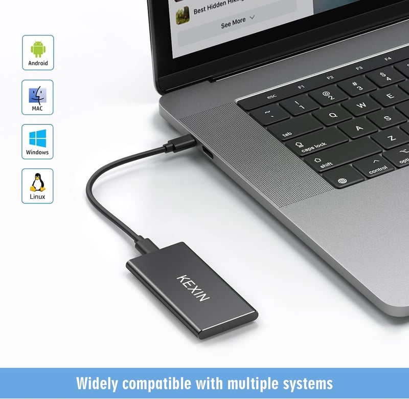 KEXIN 250GB Hordozható Külső SSD - USB 3.0, Alumínium, Fekete