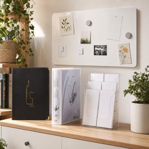 Set Organizator Birou: Suport A4 + Biblioraft 350 coli + Suport pliante 6 compartimente + Tablă magnetică